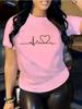 Heart Print T-shirt Short Sleeve Crew Neck Casual Summer Summer Short Sleeved Harajuku Streetwear Tops Tees Aesthetic Clothes