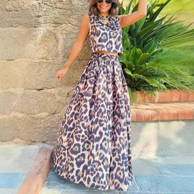 Casual Leopard Print Top Skirt Two-piece Suit