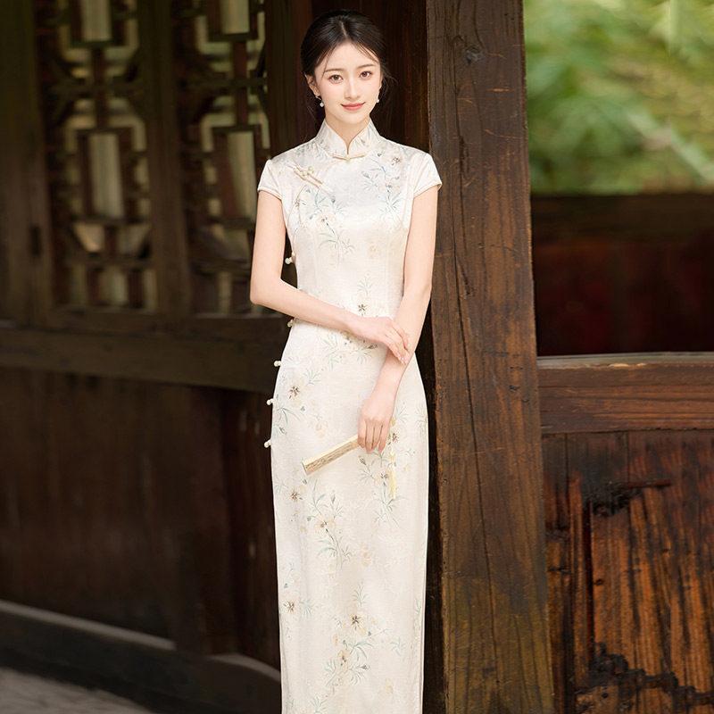 Kolsuz milli tarz yeni Çin günlük Suzhou uzun cheongsam geliştirilmiş genç 1011 yeni kadın yüksek kalite yaz
