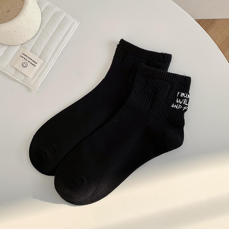 

Вышитые потертые модные носки средней длины, тонкие хлопковые носки на весну и лето