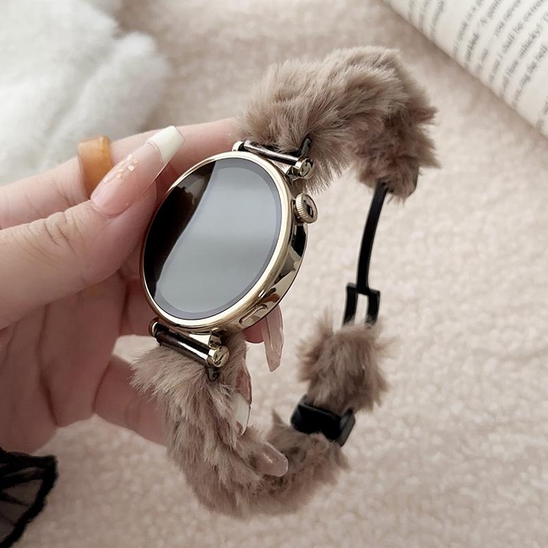 

18mm Smart Watch Soft Plush Strap Folding Magnetic Buckle Replacement Wrist Band Khaki