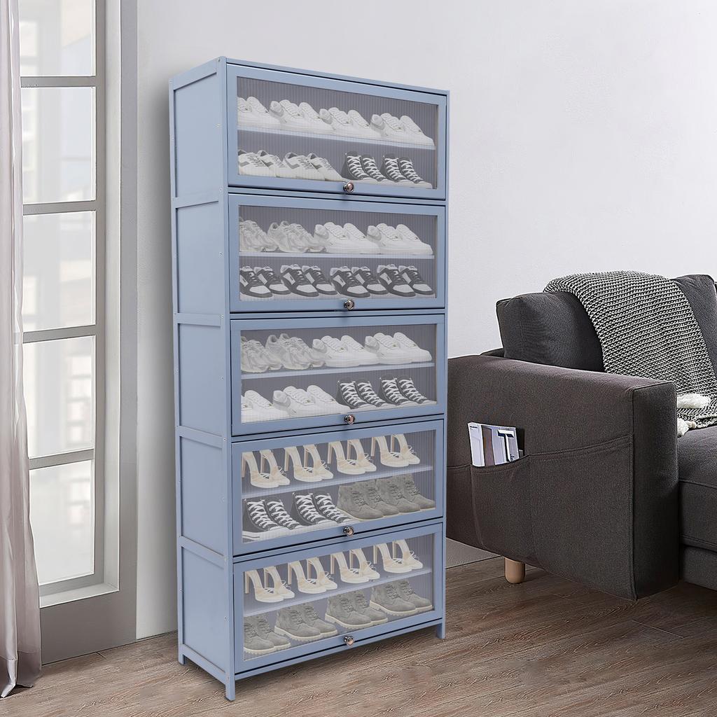 10-Tier Shoe Organizer Cabinet with 80cm Height, Gray Blue Finish, Multi-Layer Shoe Shelf for Entryway, Hallway, Closet Storage