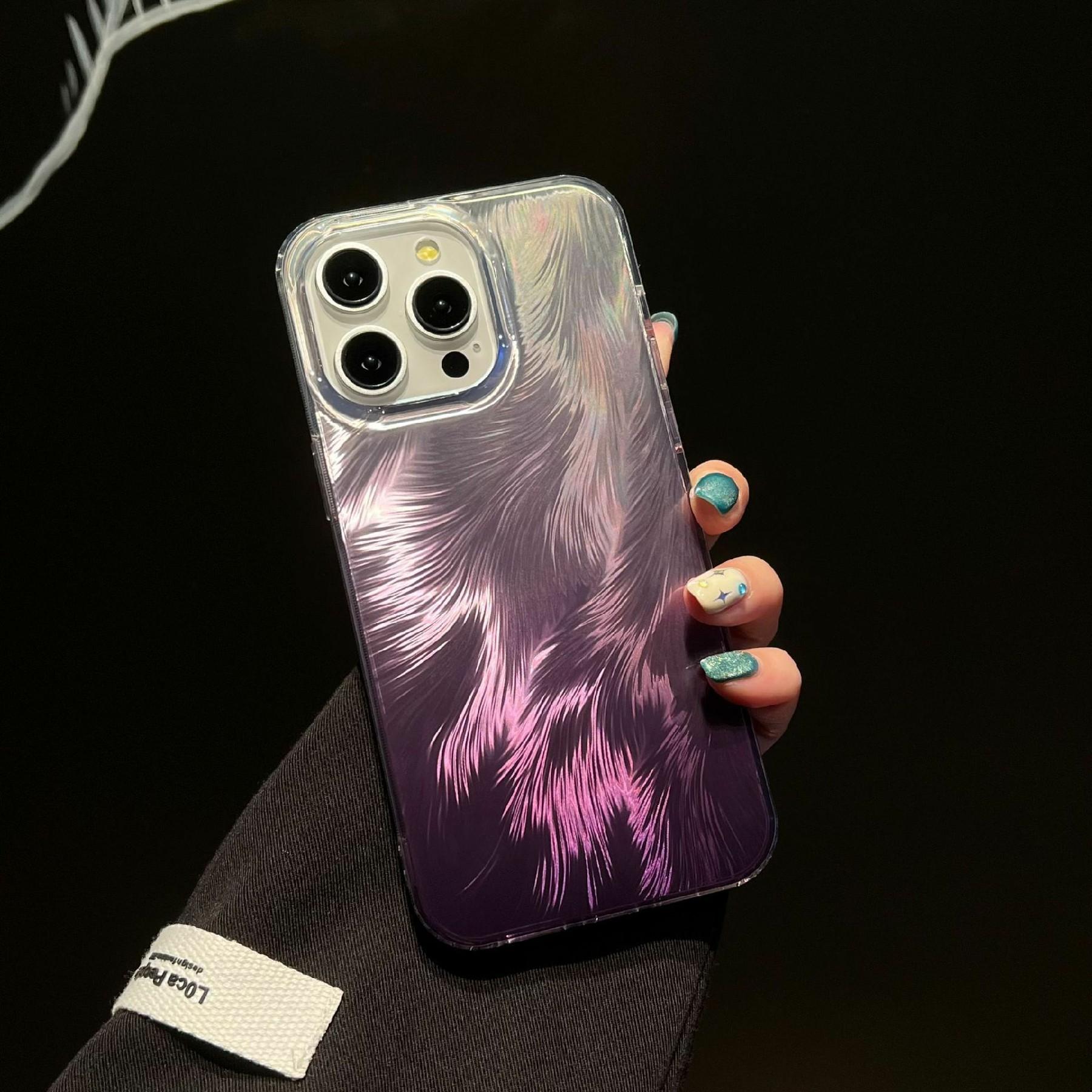 

For iPhone 16 Pro Case Fox Tail Pattern Hot Stamping Electroplating Soft TPU Phone Shell Purple