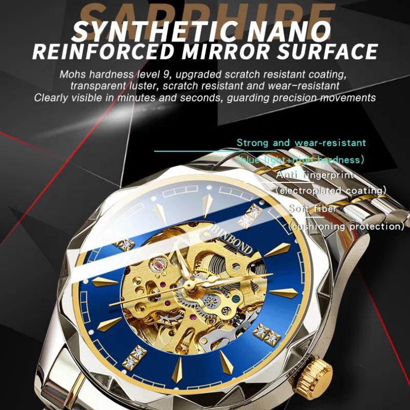 Fully Automatic Tourbillon Hollow Mechanical Watch Light Luxury Diamond Inlaid Dial Men's Waterproof Luminous Business Watch