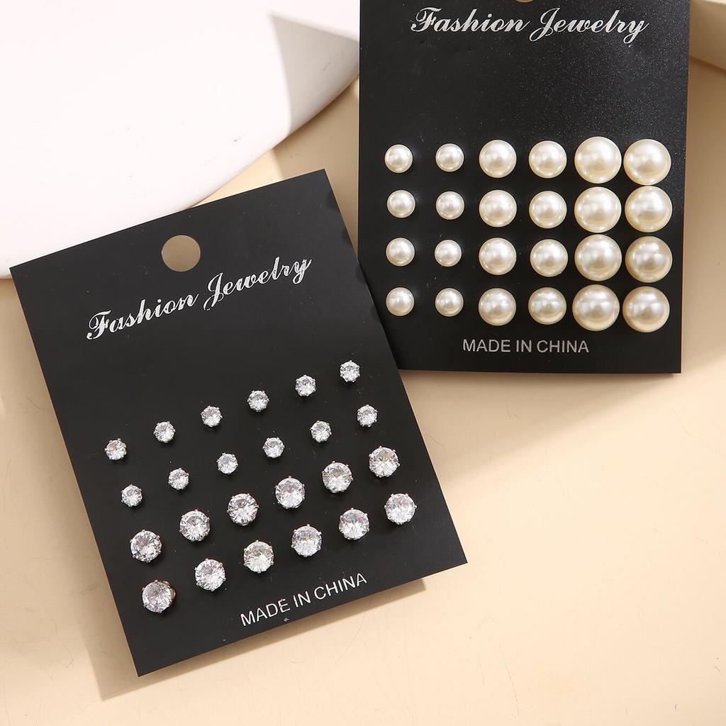 Luxury Simple Shiny Zircon Stud Earrings Set for Women Men Fashion Chic Crystal Decorative Earrings Party Couples Jewelry Gifts