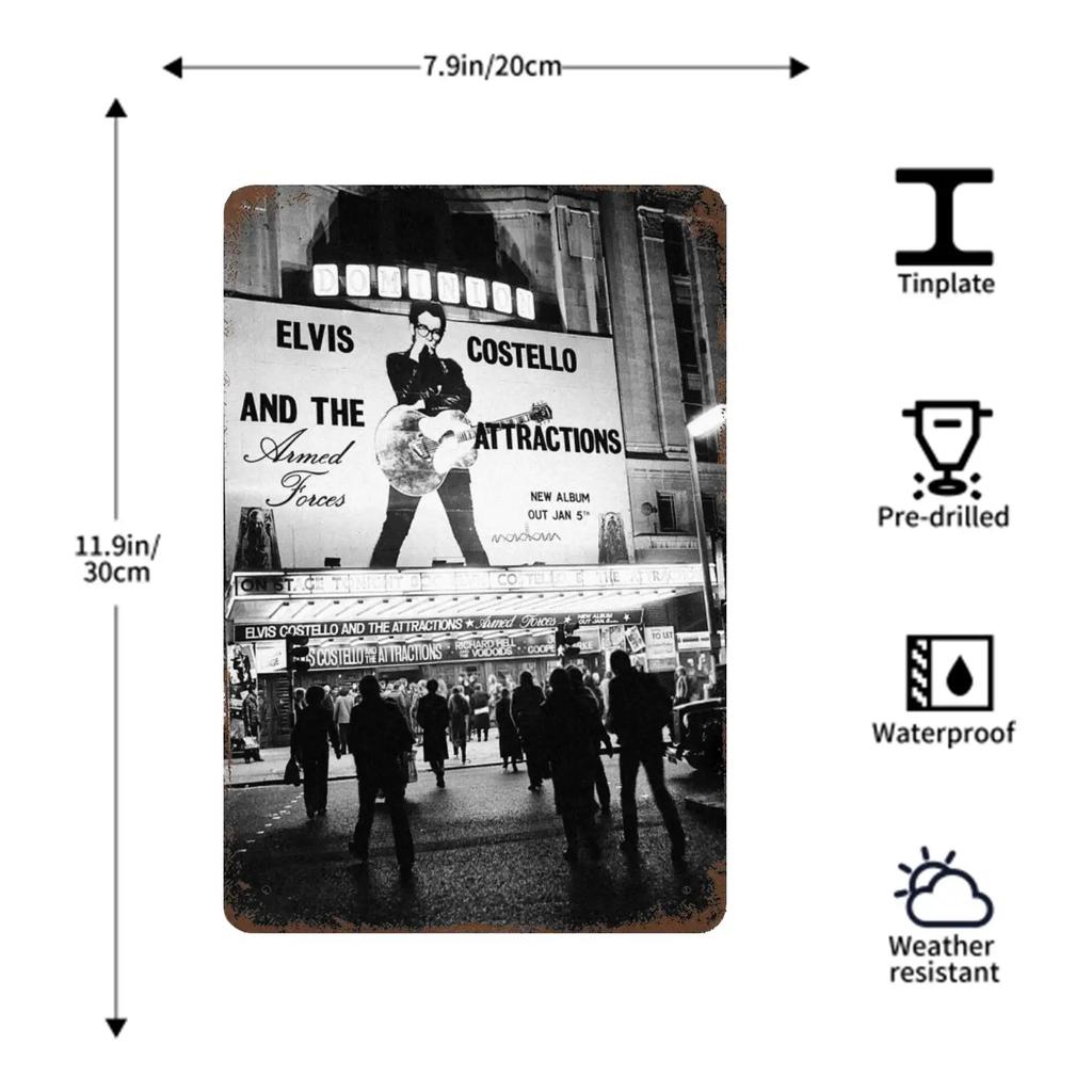 Elvis Costello & The Attractions Band Decor Poster Vintage Tin Sign Metal Sign Decorative Plaque for Pub Bar Man Cave Club Wall