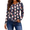 Women's Fashion Casual Slit Hem Round Neck Long Sleeve Loose Printed T-Shirt Ladies Top