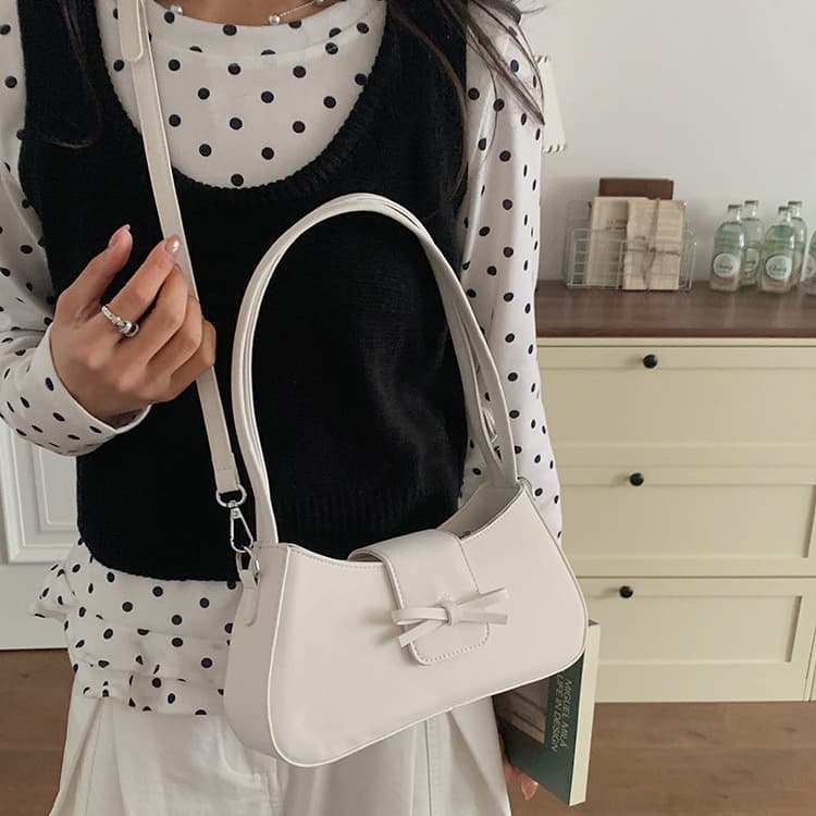 Borsa a tracolla singola da donna con decorazione a fiocco, borsa da ascella