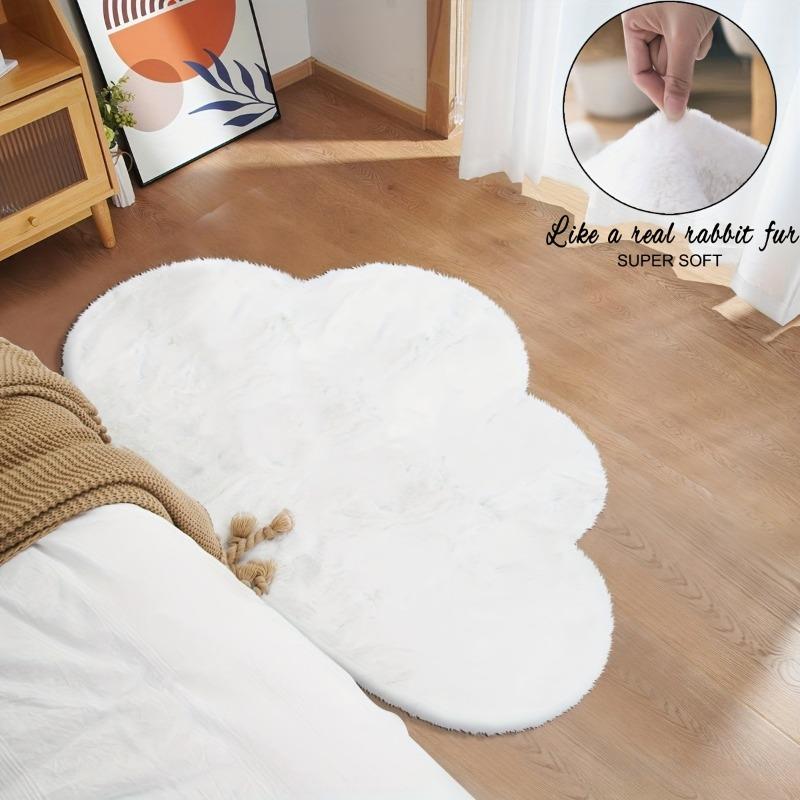 1pcs Faux Rabbit Fur Polyester Rug Irregular Woven Machine Washable Carpet for Living Room Bedroom Study Solid Color Floor Mat