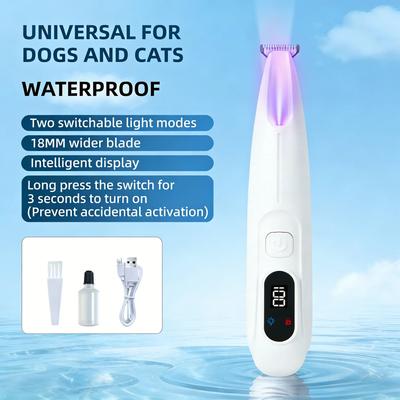 Hunde Katzen 2-in-1 Pflege-Set Haarschneider für Haustiere mit LED & UV-Licht, Wasserdichter Elektrorasierer