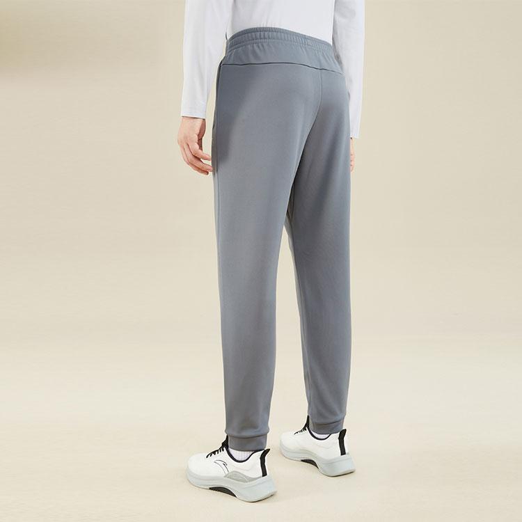 Anta Running Series Solid Color Mid-Rise Fleece Cuffed Knit Sports Pants Men Bottoms Coal-Gray 952345303-2