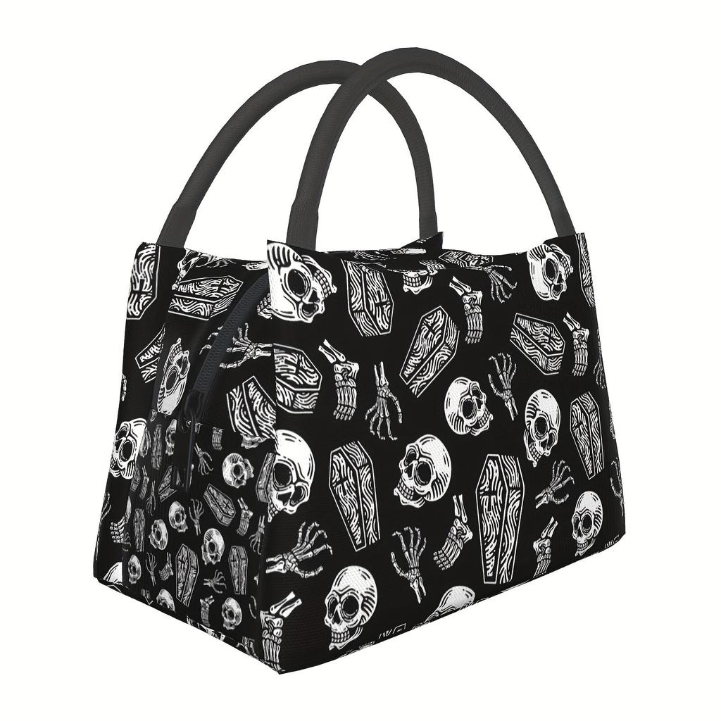 Skull Coffin Print Insulated Lunch Cooler Tote Bag Durable Polyester Thermal Lunchbox for Unisex