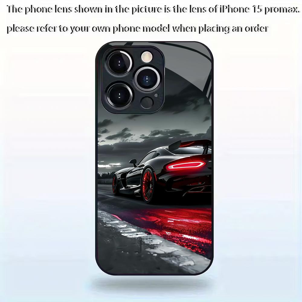 Retro black sports car glass phone case suitable for iPhone 17 16 15 14 13 12 11Pro/Max/Plus anti drop and shockproof back cover