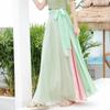 Two-Tone Satin Chiffon Lace-up Dance Midi Skirt for Women