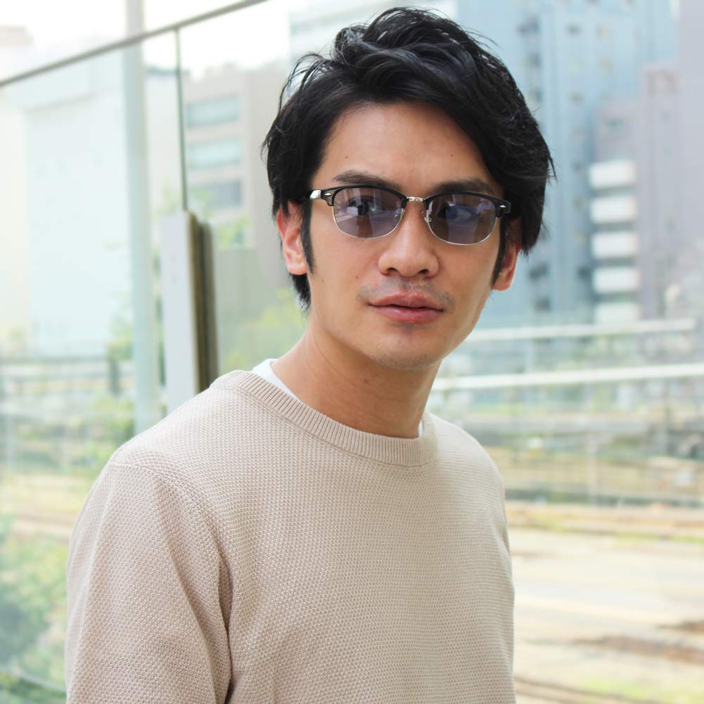 EIGHT TOKYO Clubmaster Brow Light UV Blue Light Black Designed by a Sabae Manufacturer Men's Sunglasses, Color, Clear, Protection, Protection,