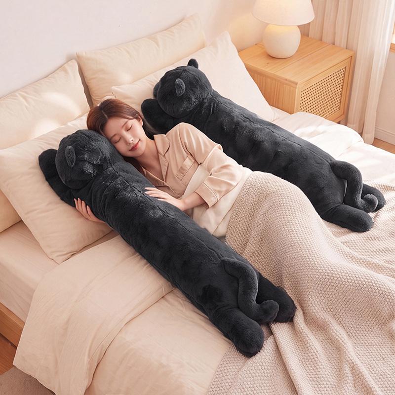 Long Black Cat Plush Body Pillow Soft Fluffy Stuffed Large Lying Kitten Sleeping Hug Cushion Home Sofa Decor Gift For Girls Kids