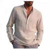 Heren Casual Strandlinnen Shirt met Lange Mouwen en V-hals