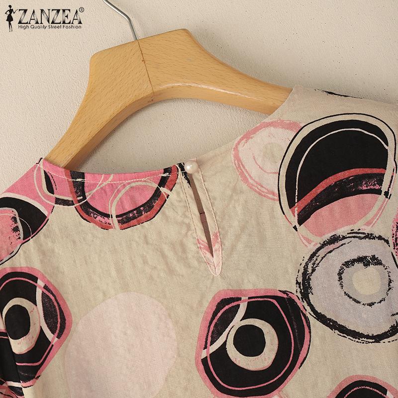 ZANZEA Dame Casual Rund Hals 3/4 Erme Løs Print Bluse