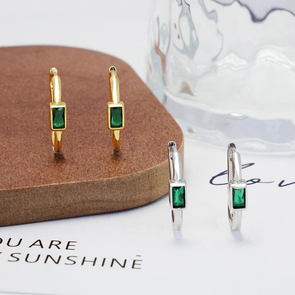 Elegant Classic Emerald & Diamond Square Earrings: S925 Sterling Silver for Women