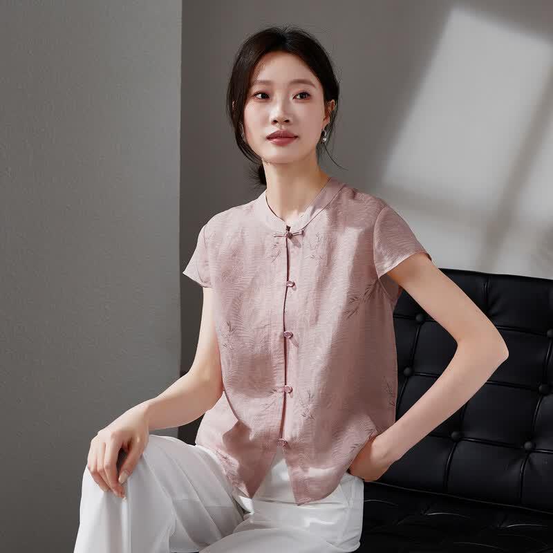SOFSIL Women s New Chinese Style Floral Print Short Sleeve Shirt XL