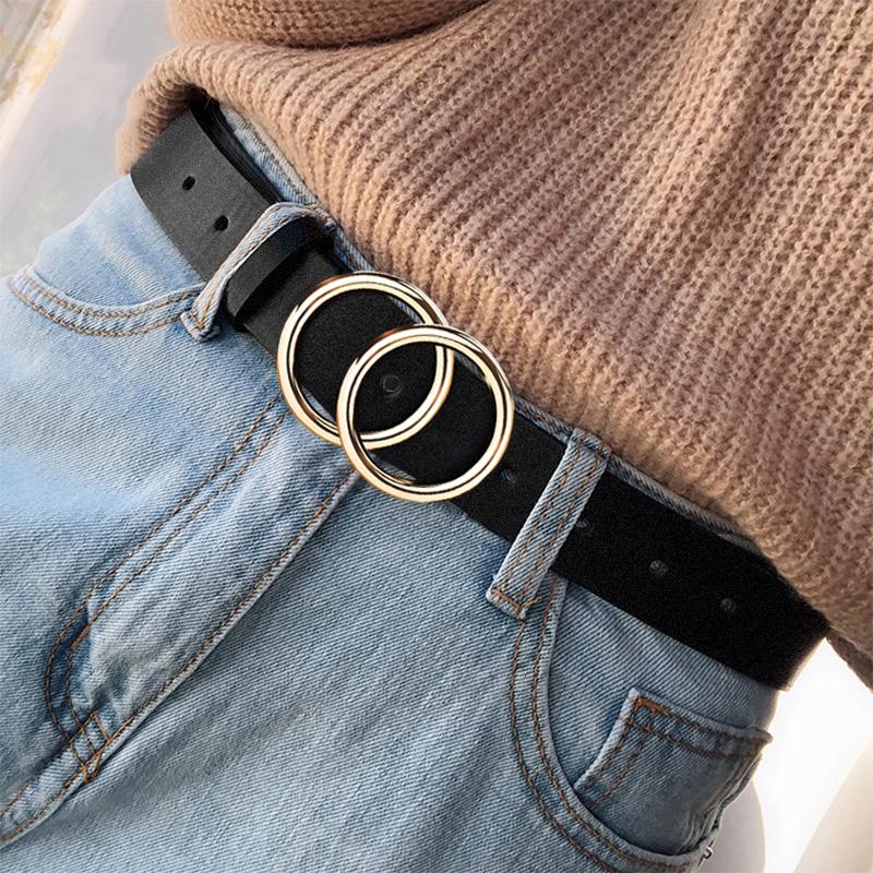 Women Belts Luxury Designer Brand Wide Fashion Classic PU Leather Waist Belt Double Black Round Ring Buckle Adjustable Strap