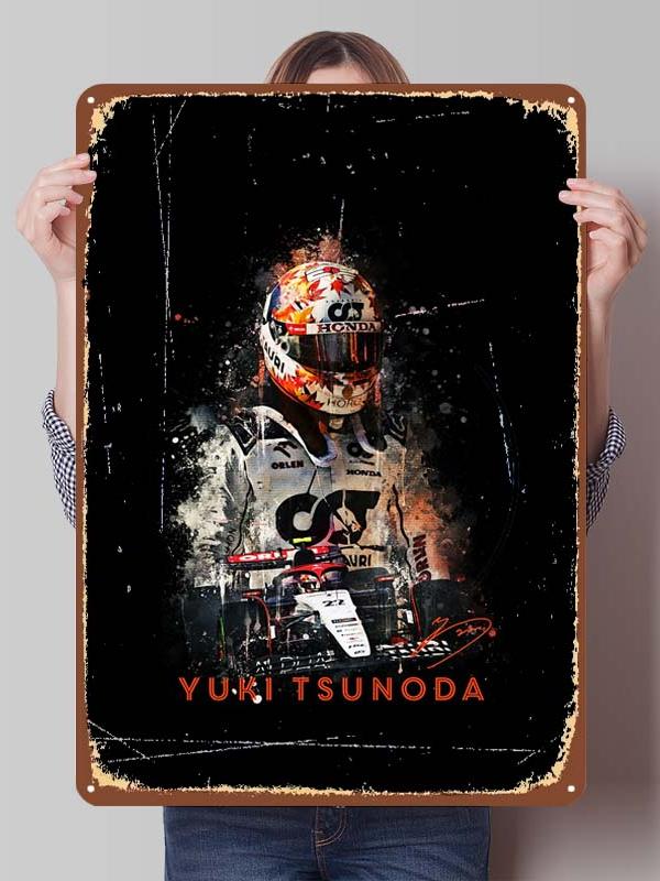 Yuki Tsunoda Racer Posters F1 Racing Metal Signs Decor for Room Decoration Custom Tin Plates for Wall Art Decoration Retro Home
