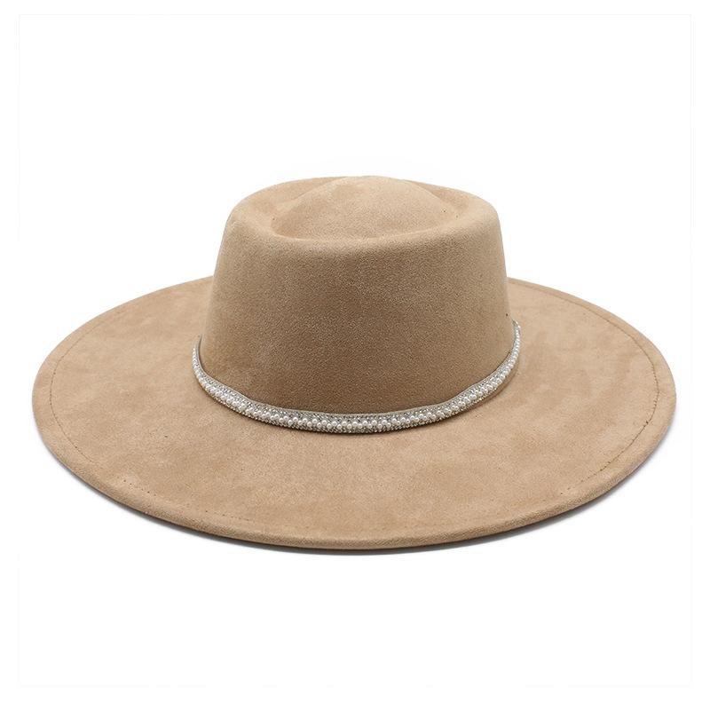 Suede Pearl Decorative Concave-Convex Top Hat, Simple Holiday Performance Street Shot Big-Brimmed Top Hat