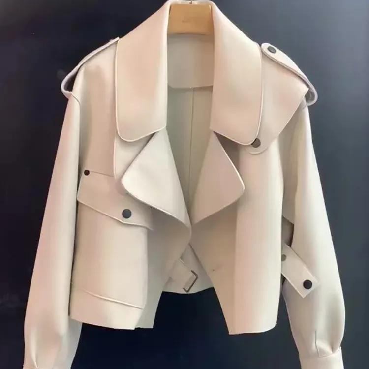 Spring Autumn Women PU Leather Jacket Casual Lady Windproof Motorcycle Leather Coat