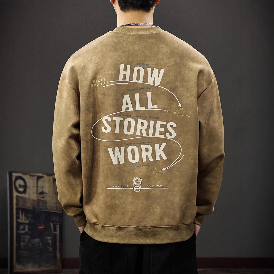 Осенний американский ретро-печатный мужской свитер с буквенным принтом — фото 4