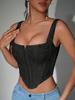 Rose Beauty A  Square Neck Overbust Hook And Eye Front Jacquard Print Lace Up Back Backless Corset Shapewear Crop Cami Top