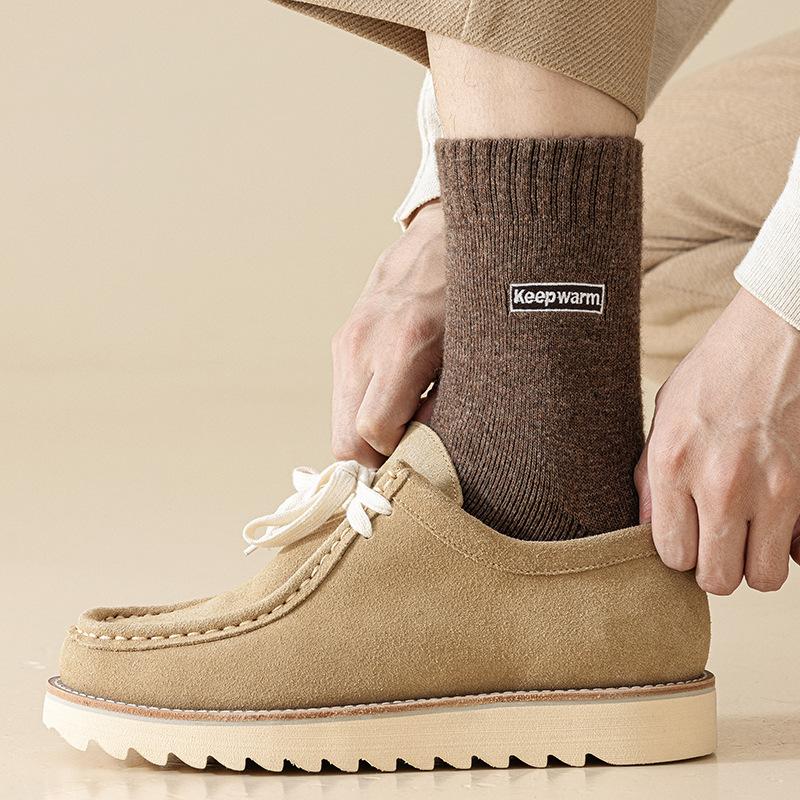 Wollsocken Herren Mittellange Socken Saison Warm Plüsch Verdickt Frottee Socken Bestickte Buchstaben Super Dicke Herrensocken