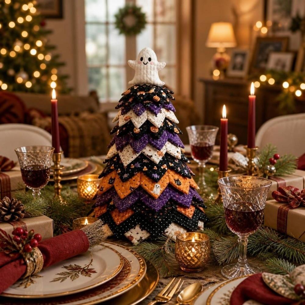 Complete Set DIY Craft Kit Handmade Hand-Made Decor Gifts Quilted Fabric Tree Halloween Decor