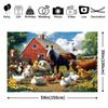 Farm animal party background with vibrant cow, sheep, horse, chicken, goose, pig and dog scene with red barn and windmill