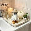 Weiße Geisterdekoration Halloween Cowboy-Statue, Gruselige Harzfigurine, Westliche Tischdekoration Skulptur mit Stiefel und Hut für Kaminsims, Etagen
