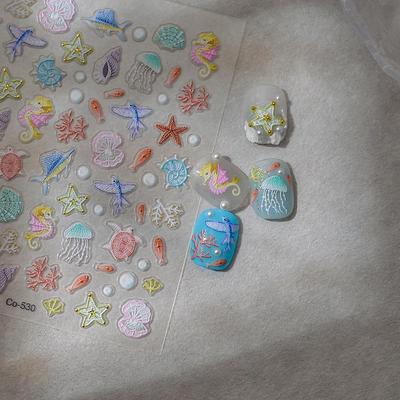 Embossed Ocean Series Nail Art Stickers: Cute Marine Animals Design