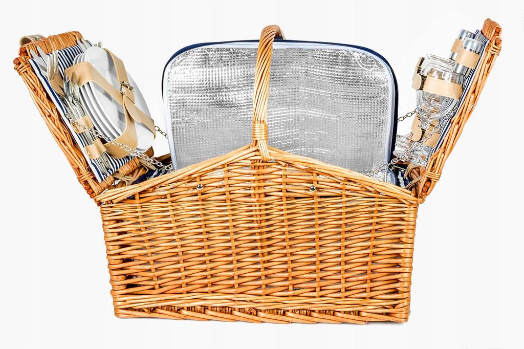 Geflochtener Picknickkorb, Thermotasche, Teller-Set für 4 Personen, Vatertag
