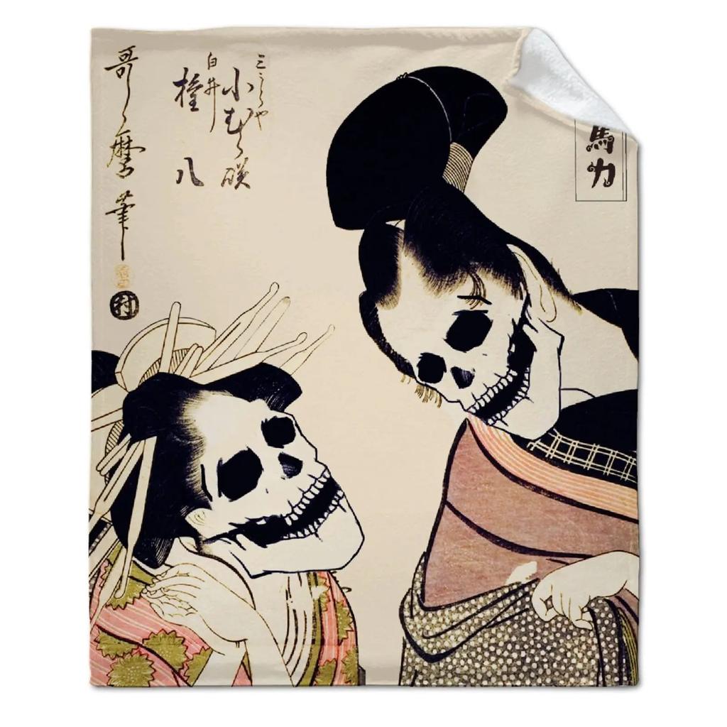 Ukiyo-e girl print blanket bedding soft comfortable flange fluff blanket