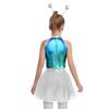 Girls Shiny Metallic Alien Costume Halter Sleeveless Built In Briefs Press Buttons Mesh Tutu Dress Hair Hoop Set
