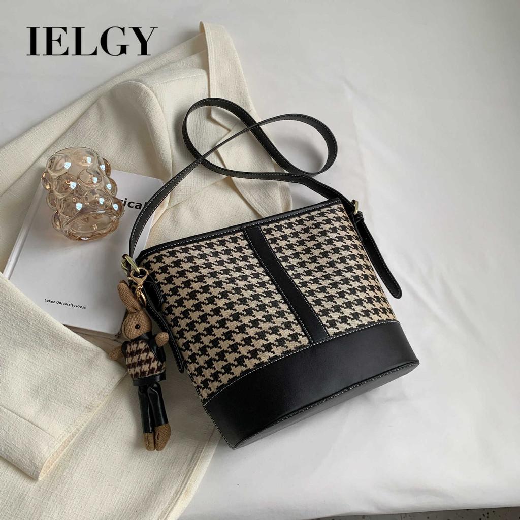 IELGY Ladies Messenger Bag Fashionable All-Match One-Shoulder Checked Bucket Bag