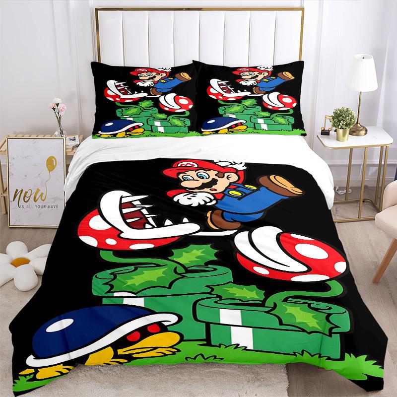 3pc Mario Bedding Set Guest Room Bedroom Decor Christmas Halloween Decor Gifts- All Seasons (No Insert)a1013058