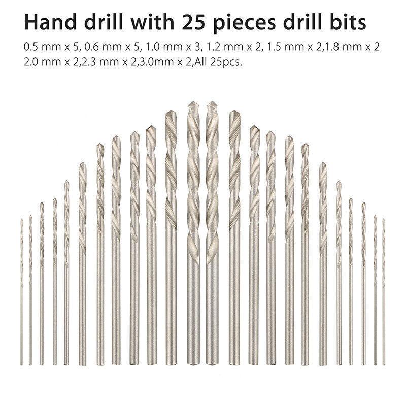 0.2-3.4 mm Mini Hand Drill Bits Set Manual Keyless Chuck Pin Vise Rotary Tools For Models Hobby DIY Wood Craft Handmade Tools