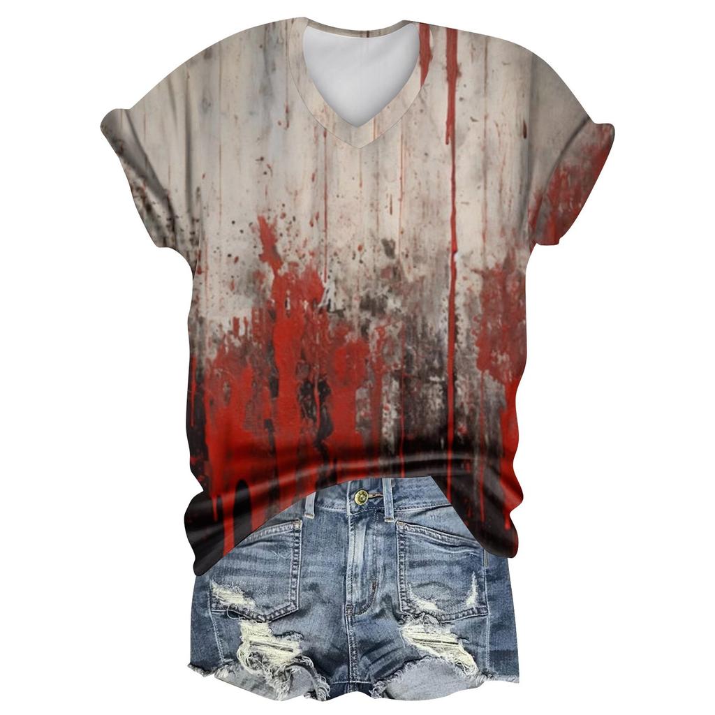 Women's Fashion Casual Short Sleeve Halloween Print Tops Halloween Elegant Tops