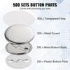 VEVOR 500 Sets 1.25 inch 32mm Pin Back Button Parts, DIY Round Button Badge Parts, Set Includes Metal Top, Plastic/Metal Button, Clear Film