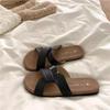 Soft leather version~ Textured niche fashion cross slippers women's soft bottom outer wear summer flat bottom one word beach cool slippers