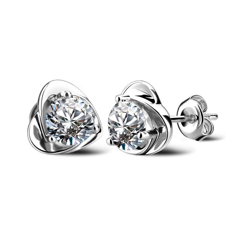Sterling Silver Garnet Red Heart Stud Earrings - Korean Style