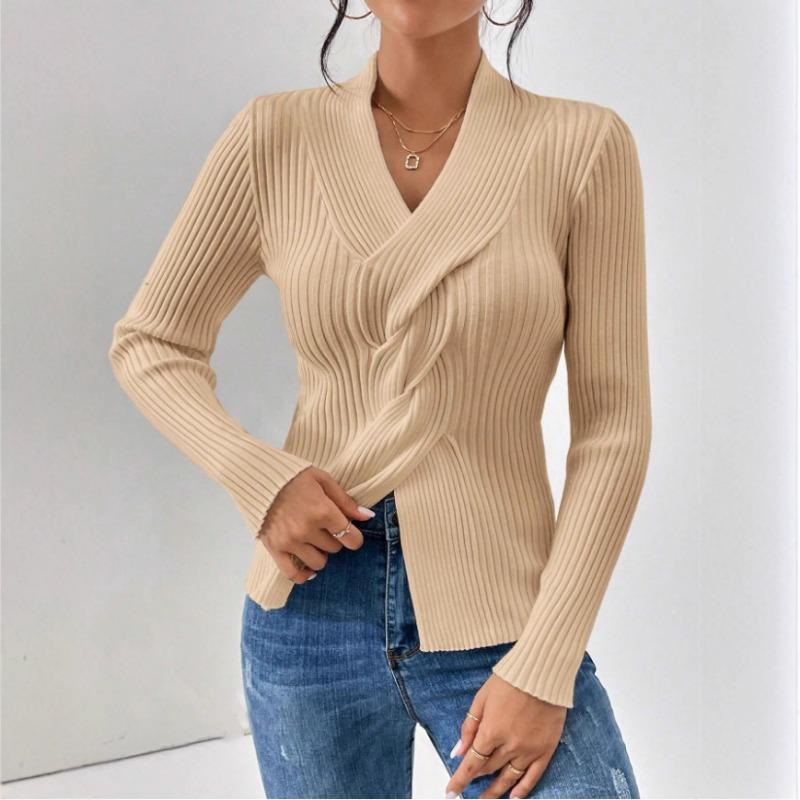 Women S Long Sleeve Solid Slim Fit Sweater With Ribbed Hem