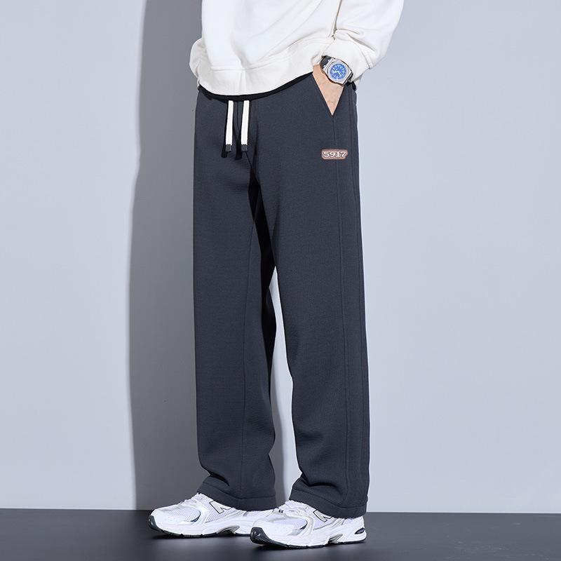 

Мужские осенне-зимние вафельные спортивные штаны: На бархатной подкладке, на резинке на талии, повседневные широкие штанины. XXL (approx. 80 kg)