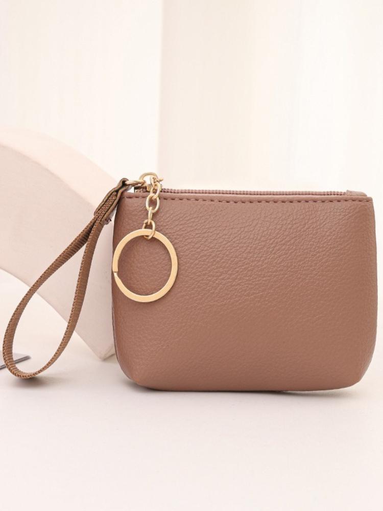 New Women Litchi Grain Rope Leather Coin Purses Soft Ultra-thin Portable Zipper Wallets Small Change Money Bags Key Holder Case