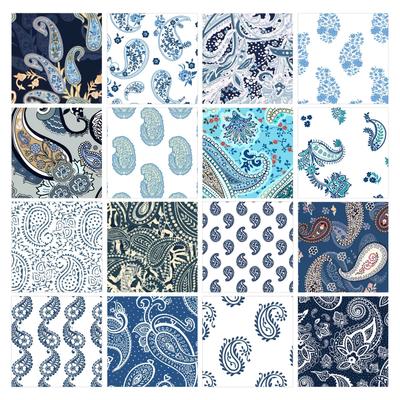 16 Pc Fat Quarter Bundle,  Paisley  Print 18"x 22"  DIY Patchwork-  100   Cotton  Pre-Cut Quilting Fabric Blue &