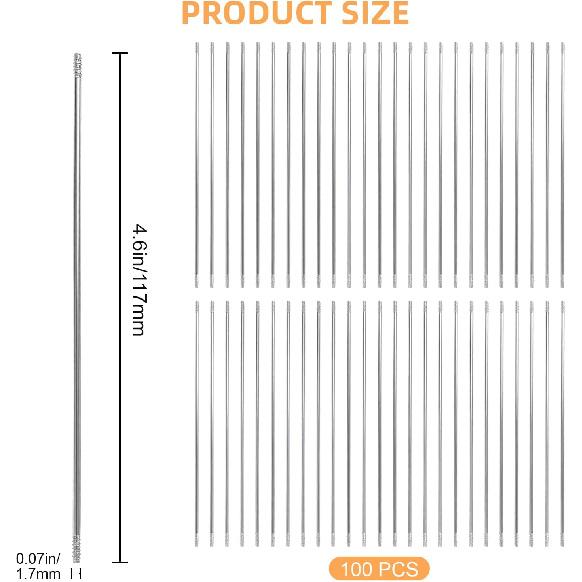 100 Pcs Stainless Steel Beadable Pen Extender Rods, 4.61 Inch Metal Blank Bars for Beadable Pens, Replacement Parts for DIY Craft and Keychain Making